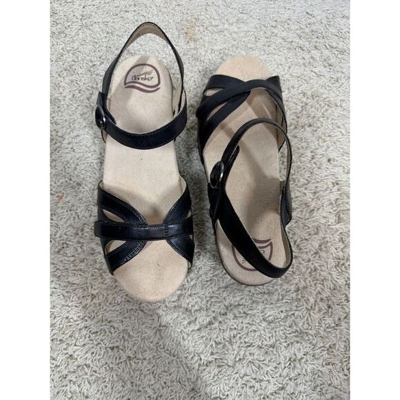 Dansko Season Black Leather Wood Grain Ankle Strap Open Sandals Size EU 40 US 10 - Picture 13 of 13